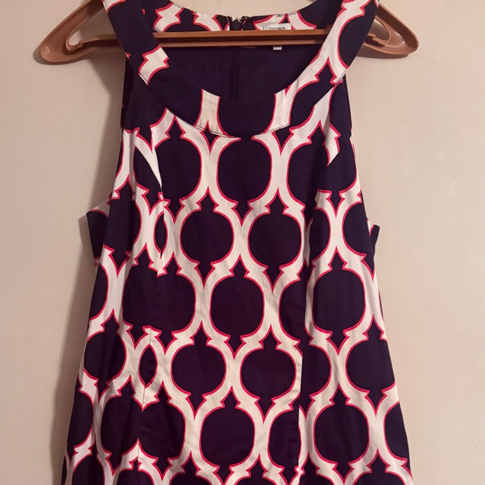 Navy and White Geometric Sleeveless Dress